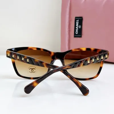 CHANEL square frame glasses leopard-print brown color size 58口17-140