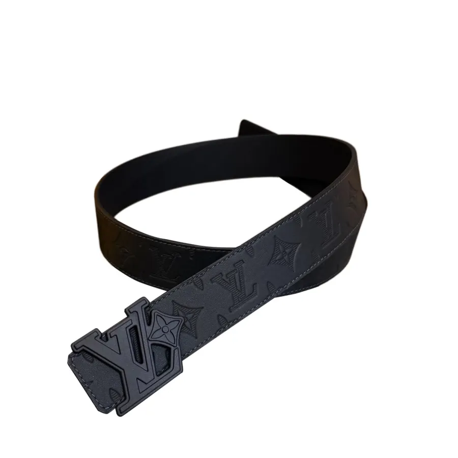 Louis Vuitton Men's LV Flower Buckle Belt  In White/Black/Grey/Blue Calfskin And White/Grey/Blue Monogram Canvas 40mm