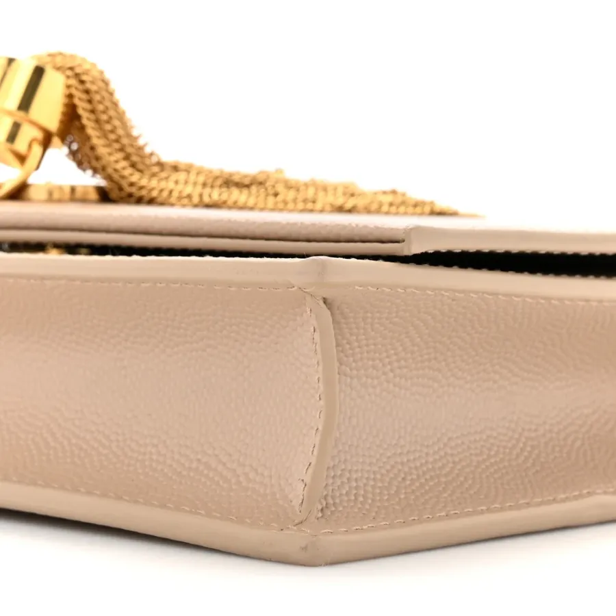 Saint Laurent Small Kate Tassel Chain Wallet Dark Beige Classic Monogram Grain De Poudre Leather Gold Hardware