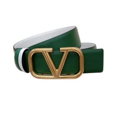 Valentino V Buckle Belt In Green/Light Green/Red/Blue/Black/Brown/Pink/Nude/Gold Black/Gold White Calfskin With Gold Hardware 40mm