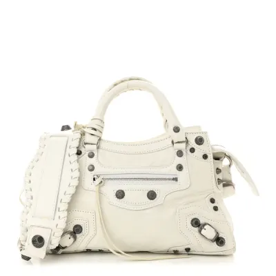 Balenciaga XS Neo Cagole Handbag Optic White Agneau Arena Leather Silver Hardware