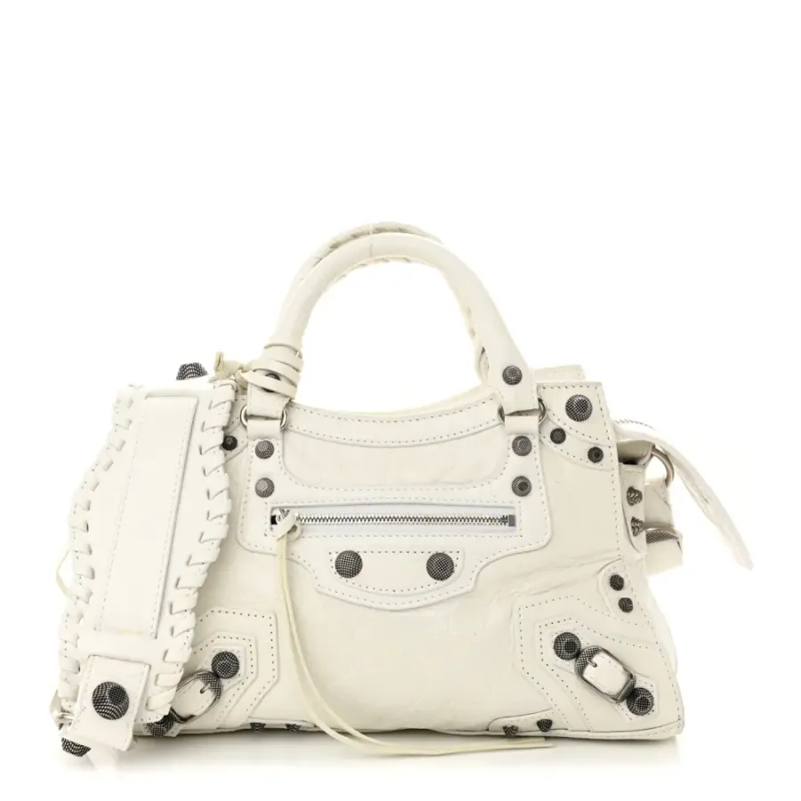 Balenciaga XS Neo Cagole Handbag Optic White Agneau Arena Leather Silver Hardware