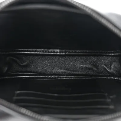 Saint Laurent Mini Lou Camera Bag Black Monochrome Monogram Calfskin Matelasse Leather Black Hardware