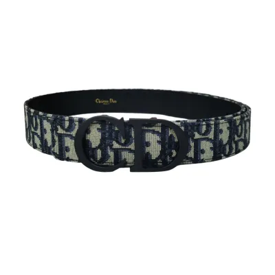 Dior Men's CD 30 Buckle Belt In Beige/Black Dior Oblique Jacquard Canvas And Calfskin With Black Hardware 35mm