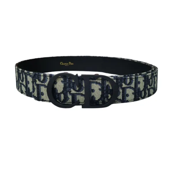 Dior Men's CD 30 Buckle Belt In Beige/Black Dior Oblique Jacquard Canvas And Calfskin With Black Hardware 35mm