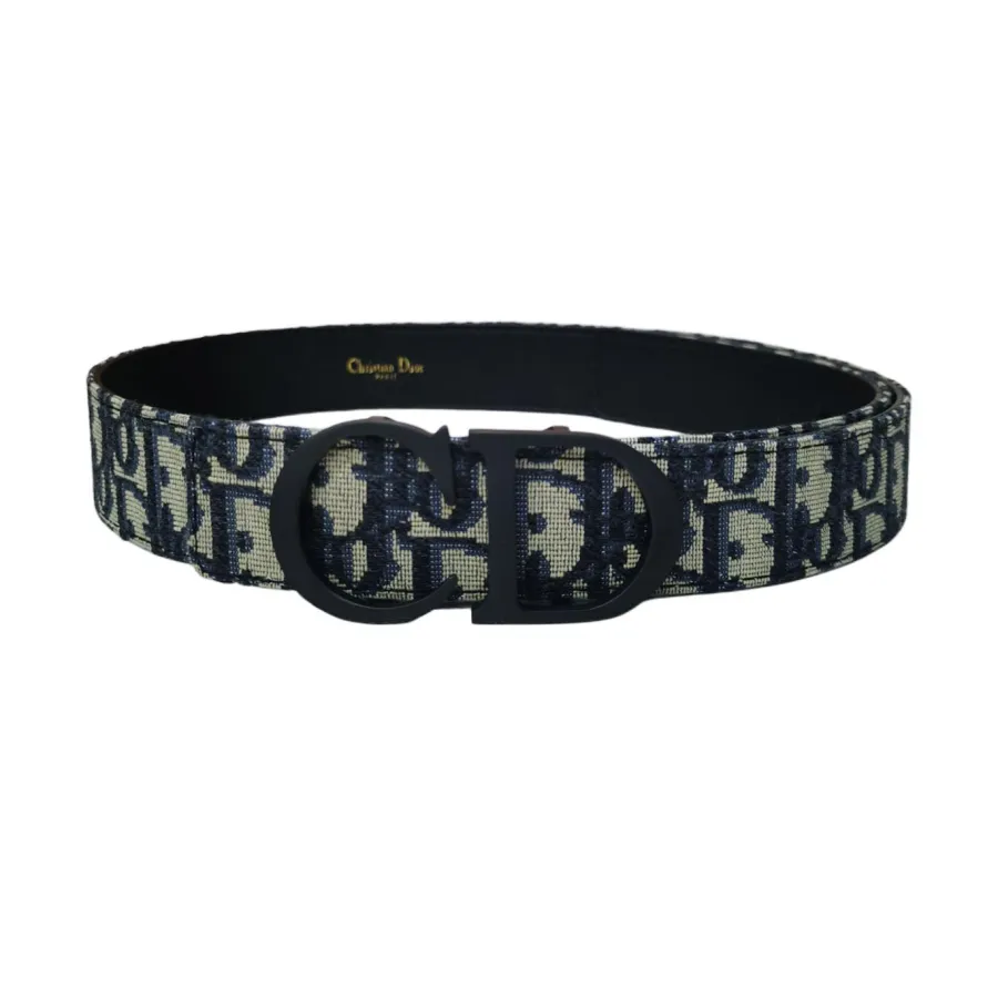 Dior Men's CD 30 Buckle Belt In Beige/Black Dior Oblique Jacquard Canvas And Calfskin With Black Hardware 35mm