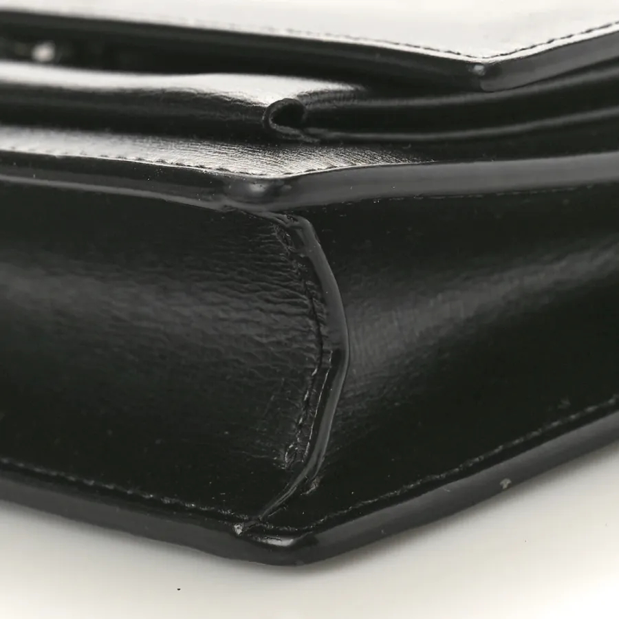 Saint Laurent Small Sunset Chain Wallet Black Monogram Calfskin Leather Black Hardware