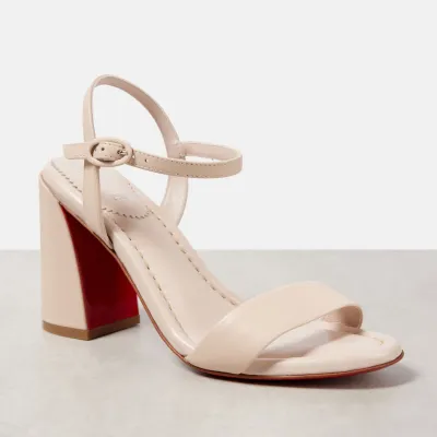 Christian Louboutin Pink leather round toe chunky heel sandals