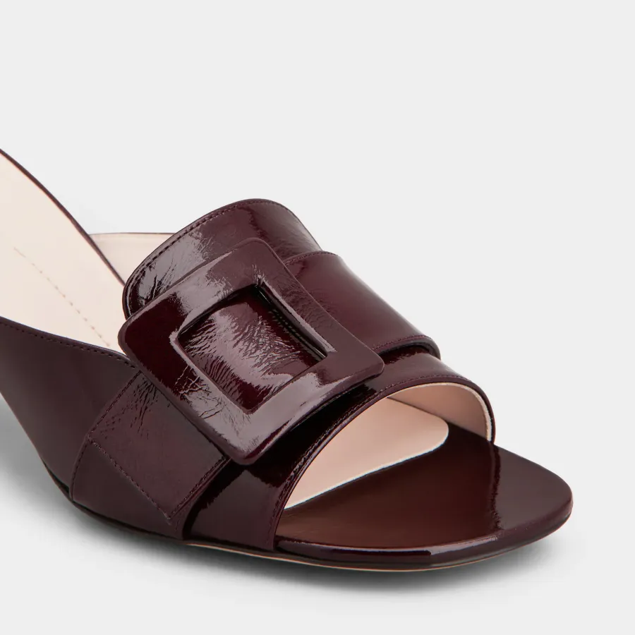 Roger Vivier Viv' Canard Mules Sandals In Burgundy Patent Leather With Lacquered Metal Buckle (Heel Height 5.5cm)