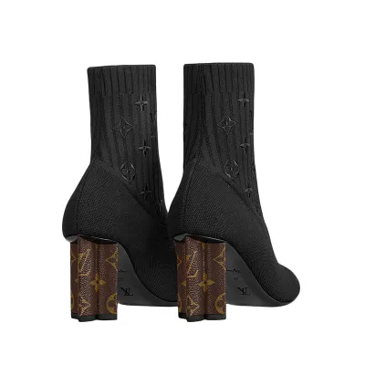 Louis Vuitton Black chunky knit high heel ankle boots