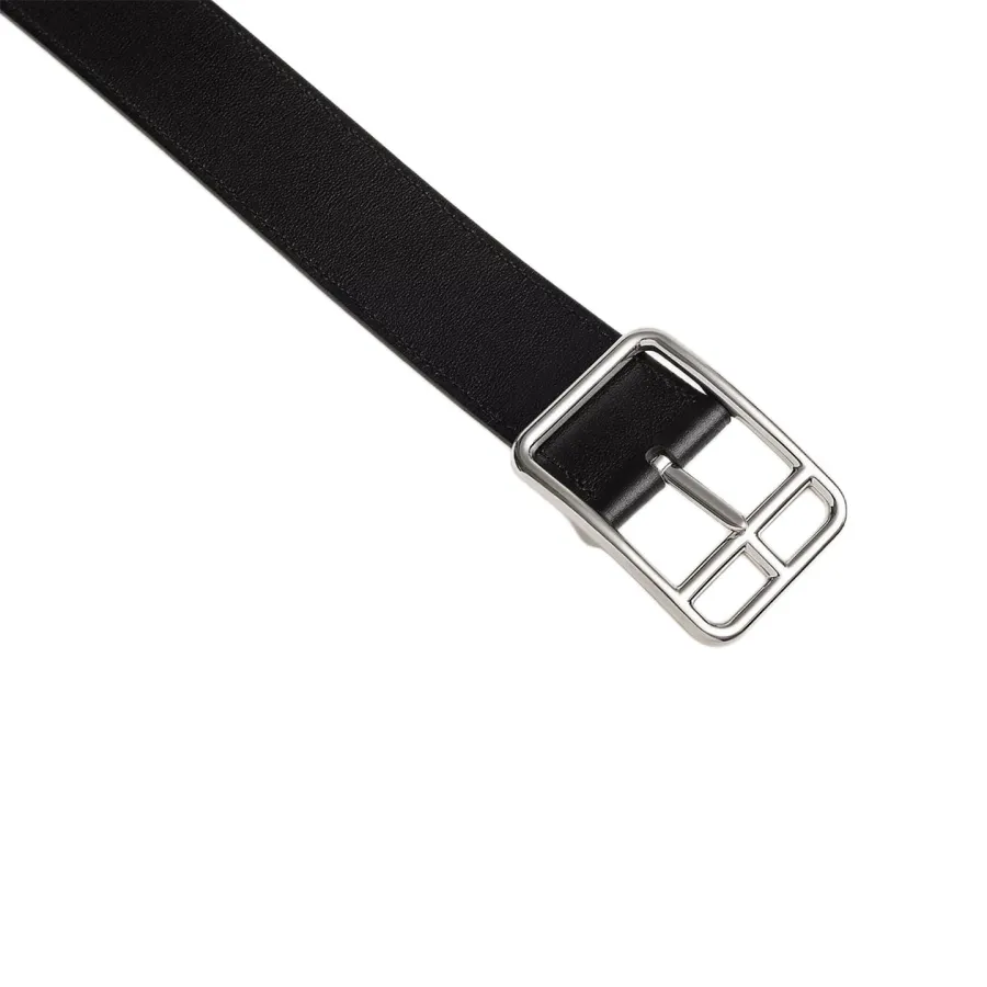 Hermès Men' s Square Buckle Half Cod Reversible Belt In Black And Brown Calfskin With Silver Hardware 38mm