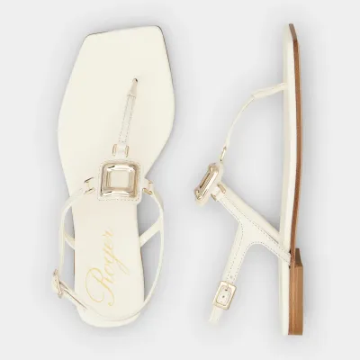 Roger Vivier Viv' By The Sea Sandals In White Leather With Metal Buckle