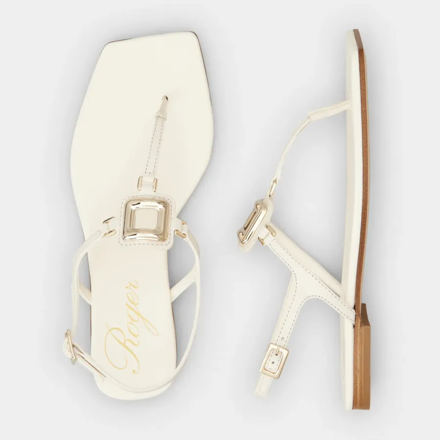 Roger Vivier Viv' By The Sea Sandals In White Leather With Metal Buckle