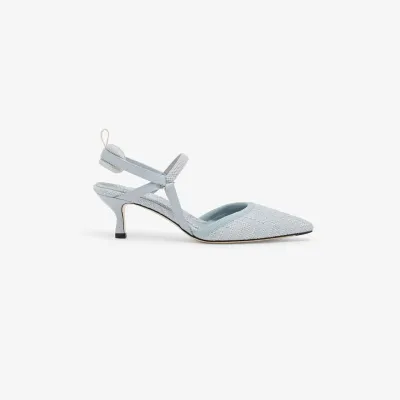 FENDI Light blue cotton medium heels shoes