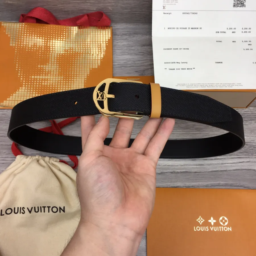 Louis Vuitton Men's Timeless Germain Belt In Black Calfskin With Gold/Silver/Gun Black Hardware 35mm