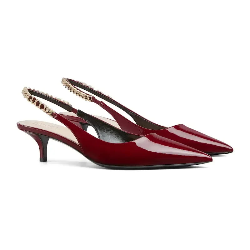 Gucci red patent leather pointed heels high heels shoes Rear lace up high heels
