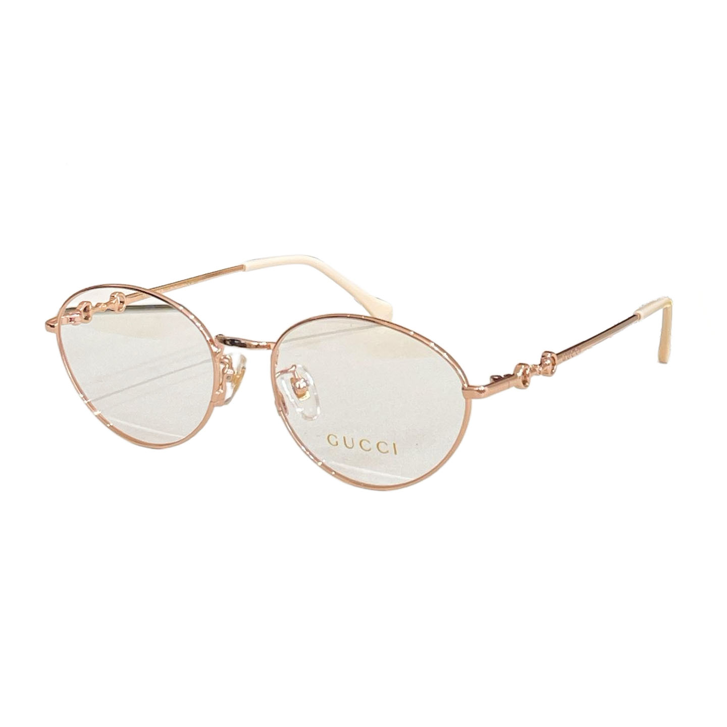 Óculos de armação redonda Gucci rosa dourado/dourado onça/prata com lentes transparentes Tamanho 54-18-140