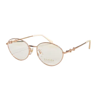 Gucci Round frame glasses rose gold/leopard gold/silver color transparent lens Size 54口18-140