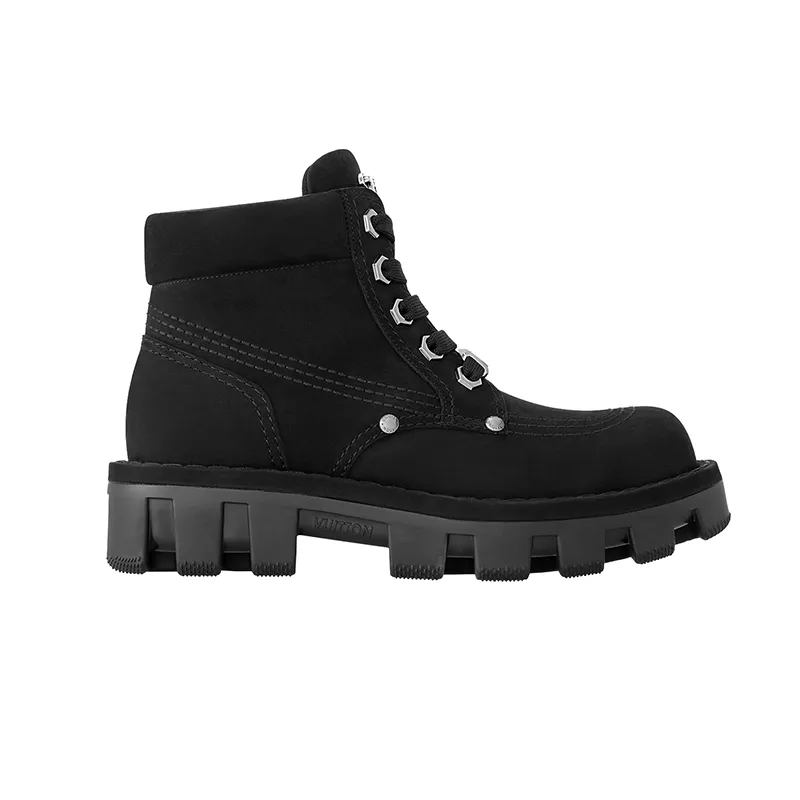 Louis Vuitton Men's black suede uppers zip-open ankle boots