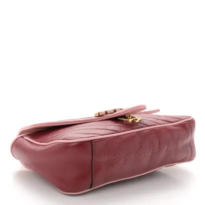 Gucci Small Diagonal Torchon GG Marmont Shoulder Bag New Cherry Red / Wild Rose Azalea Enamel Calfskin Matelassé Leather Gold Hardware