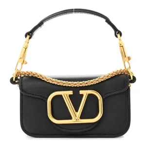 Valentino Garavani Micro VLogo Locò Shoulder Bag Black Calfskin Leather Gold Hardware