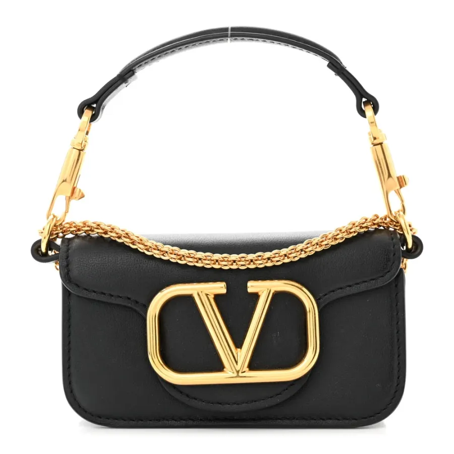 Valentino Garavani Micro VLogo Locò Shoulder Bag Black Calfskin Leather Gold Hardware