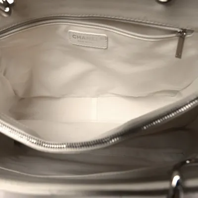 Chanel Grand Shopping Tote (GST) Large White Quilted Caviar Leather Silver Hardware