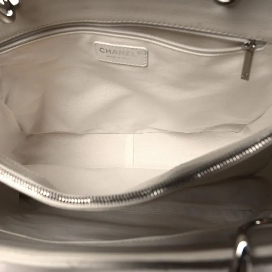 Chanel Grand Shopping Tote (GST) Large White Quilted Caviar Leather Silver Hardware