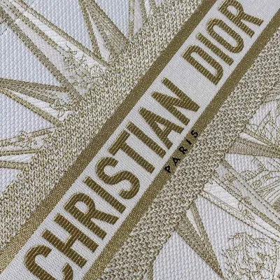 Dior Medium Dior Book Tote White Reve D'infini Embroidery Gold Tone Metallic Thread