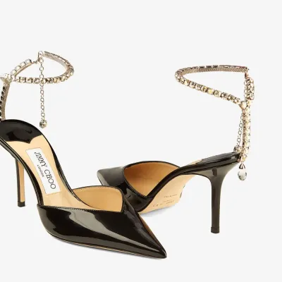 JIMMY CHOO Crystal decorated black patent leather heels