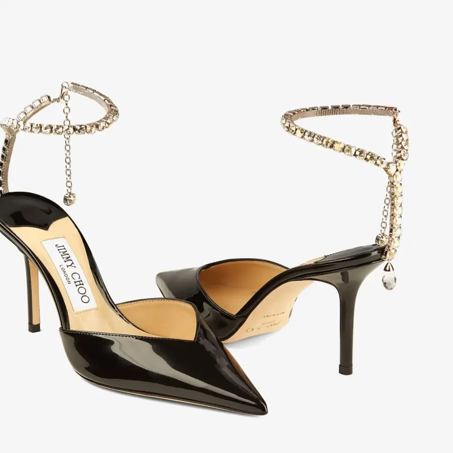 JIMMY CHOO Crystal decorated black patent leather heels