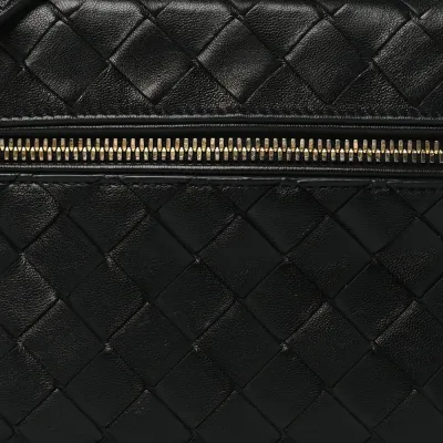 Bottega Veneta Medium Intrecciato Bang Bang Vanity Case Black Calfskin Leather Gold Hardware