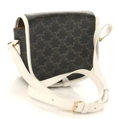 Celine Medium Folco Bag White Triomphe Canvas Gold Hardware