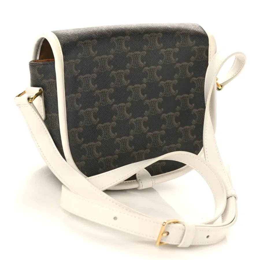 Celine Medium Folco Bag White Triomphe Canvas Gold Hardware
