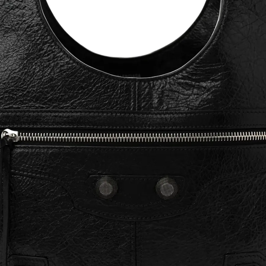 Balenciaga Medium Le Cagole Carry All Bag Black Agneau Arena Leather Silver Hardware