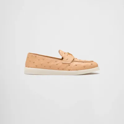 PRADA Neutral ostrich leather loafers