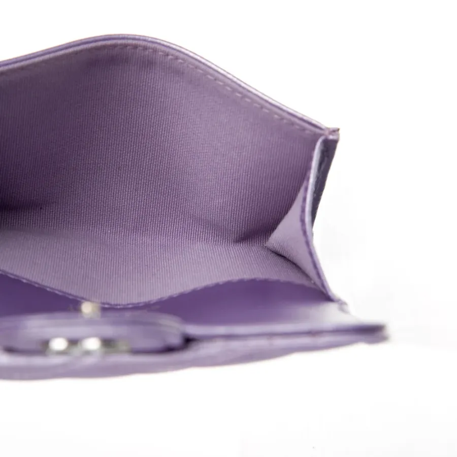 Chanel Small Interlocking CC Logo Card Holder Metallic Purple Calfskin Leather Silver Hardware