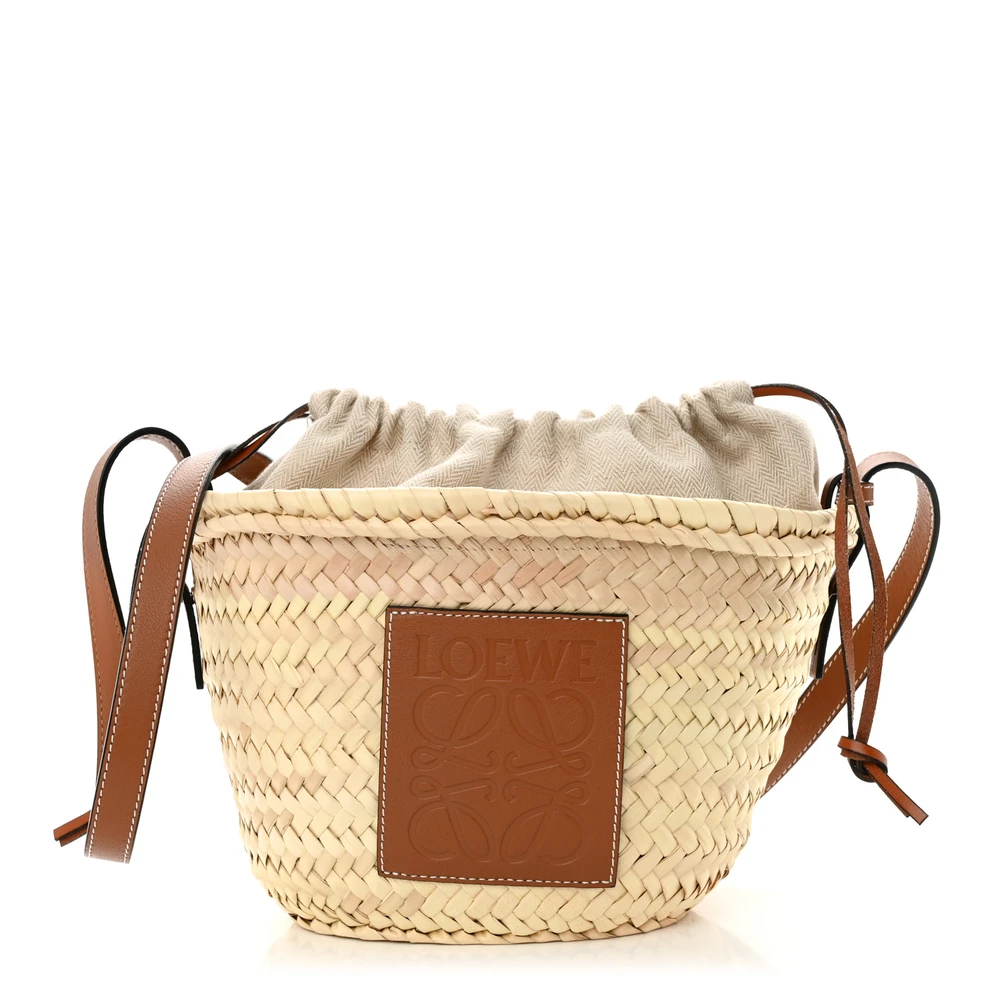 Loewe Leaf Palm Drawstring Bucket Bag Mini Natural/Tan Couro Bezerro