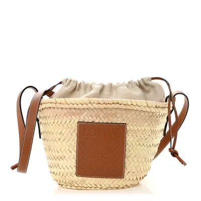 Loewe Leaf Palm Drawstring Bucket Bag Mini Natural/Tan Calfskin Leather