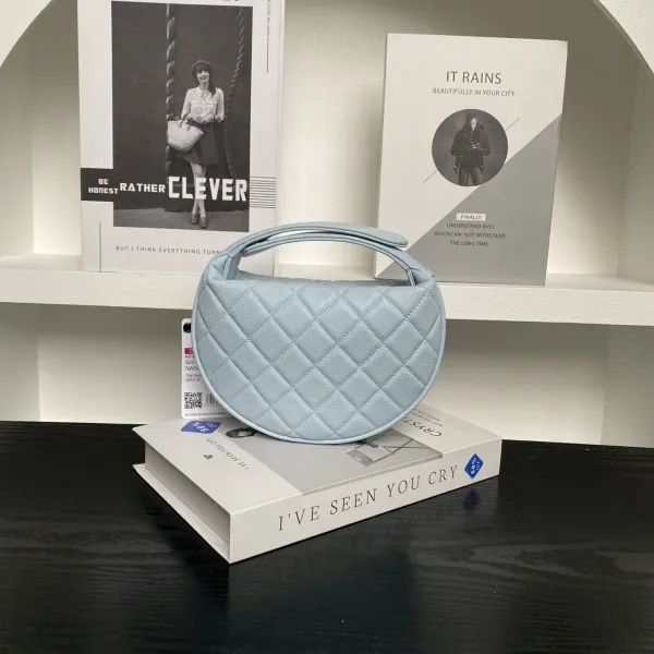 Chanel Pearl Handle hula hoop handbag Blue/purple/pink/white/black granular cowhide crossbody bag - Image 3