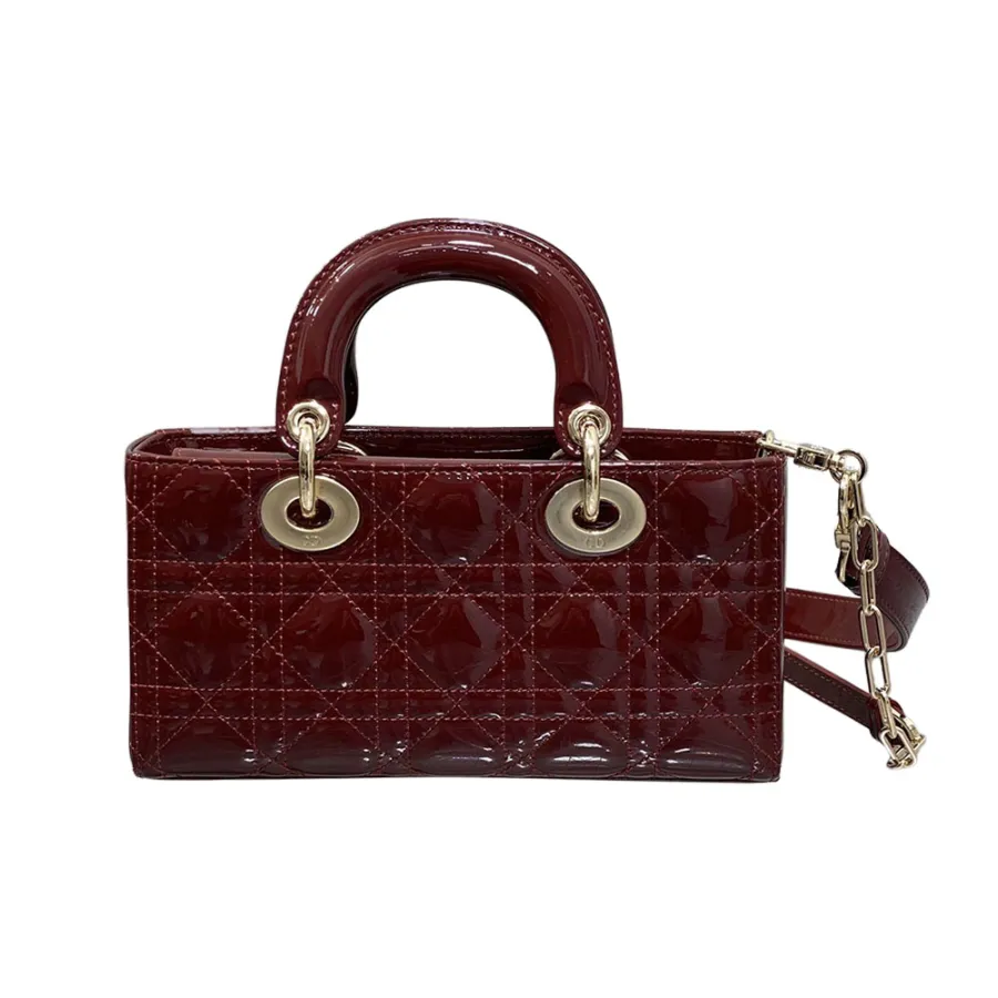 Dior Small Lady D-Joy Bag In Cherry Red Patent Calfskin/White Lambskin/Black Ultramatte Cannage Calfskin With Gold/Black Hardware