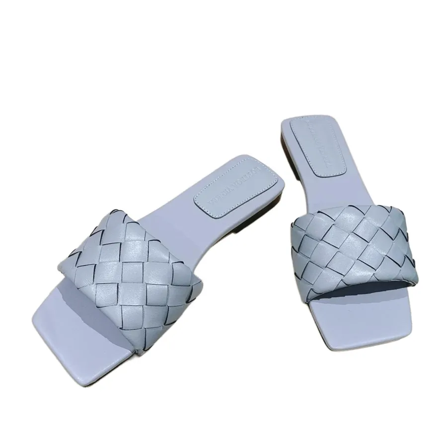 Bottega Veneta Parco Mule In Blue/Pink Intrecciato Leather Flat Mule Sandal