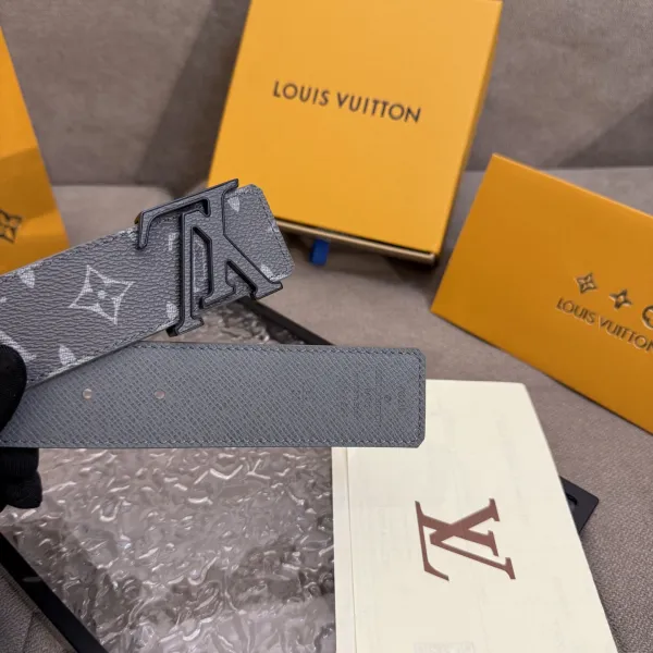 Louis Vuitton Men's LV Buckle Belt In Grey Monogram Canvas With Black/Silver Hardware 40mm - Image 6
