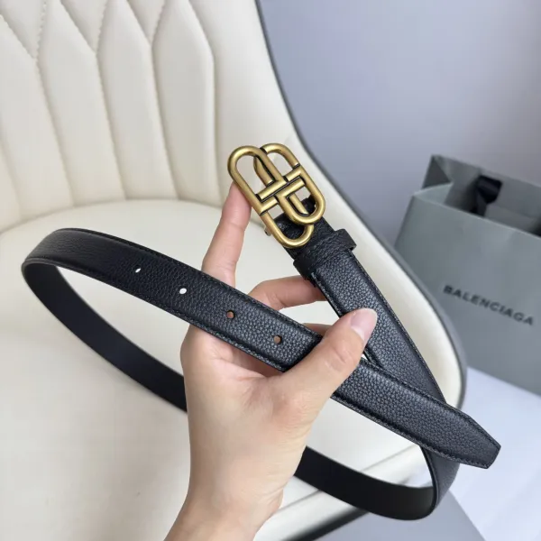Balenciaga Women's BB Thin Belt In Black Grained Calfskin With Aged-Gold/Silver/Matte Black Hardware 25mm - Image 6