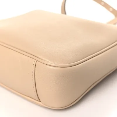 Gucci Small Diana Shoulder Bag Light Beige Textured Dollar Calfskin Leather Aged Gold Hardware