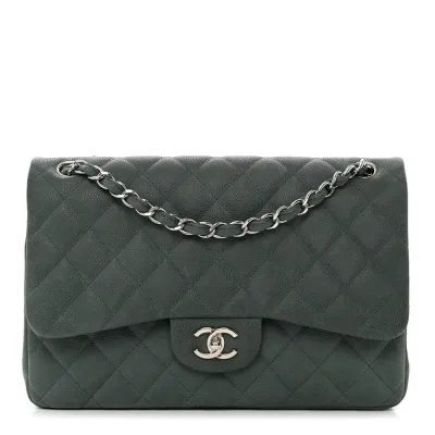 Chanel Double Flap Jumbo in Green Caviar Leather