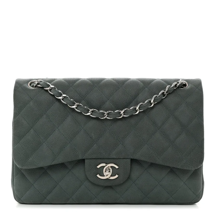 Chanel Double Flap Jumbo in Green Caviar Leather