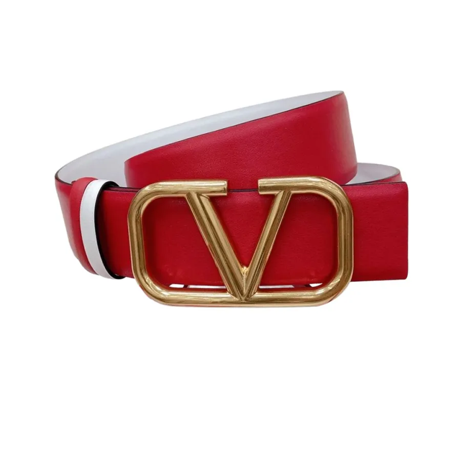 Valentino V Buckle Belt In Green/Light Green/Red/Blue/Black/Brown/Pink/Nude/Gold Black/Gold White Calfskin With Gold Hardware 40mm