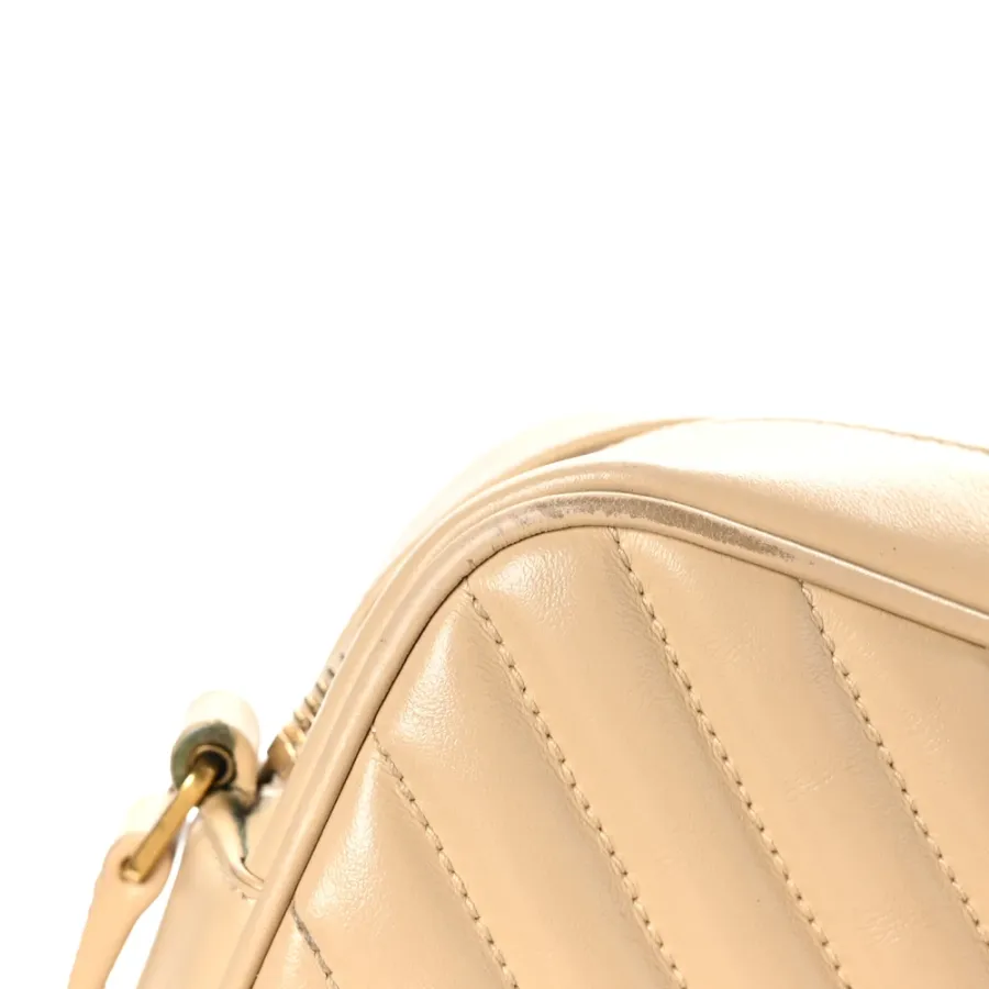 Saint Laurent Medium Lou Camera Bag Dark Beige Monogram Calfskin Matelasse Leather Aged Gold Hardware