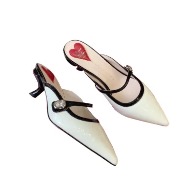 Roger Vivier Virgule Sandals In Black/White/Pink Leather (Heel Height 5.5cm)